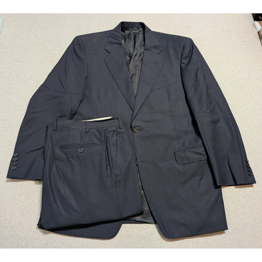 Canali Men's 2 Piece Suit 52R (42R US) Navy Blue Pin Stripe Wool Made in Italy
